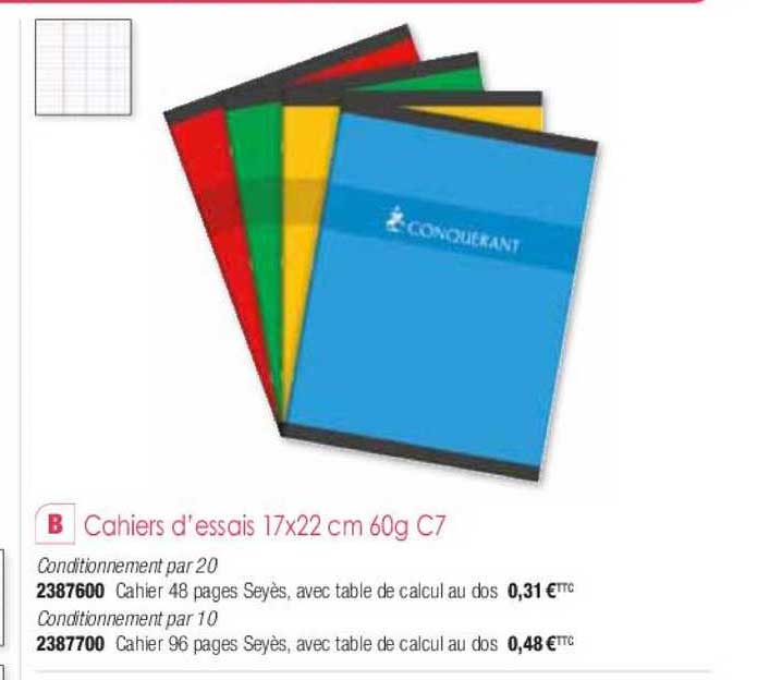 cahiers d'essais 17x22 cm 60g c7