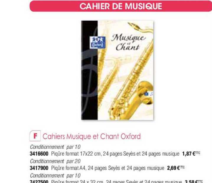 cahiers musique et chant oxford