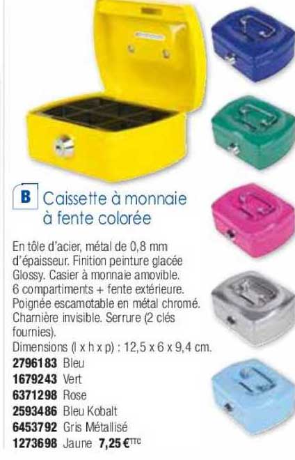 caissette à monnaie à fente colorée