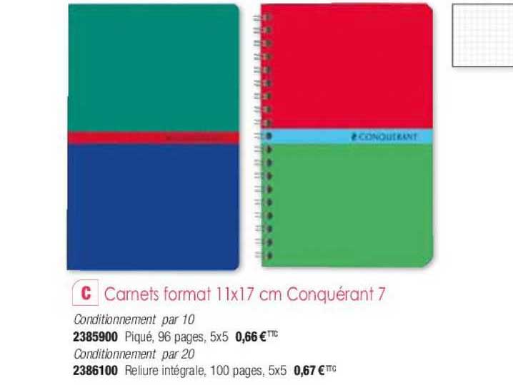 carnets format 11x17 cm conquérant 7