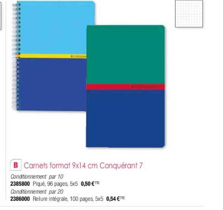 carnets format 9x14 cm conquérant 7