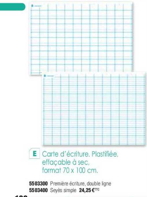 carte d'écriture plastifiée effaçable à sec format 70 x 100 cm