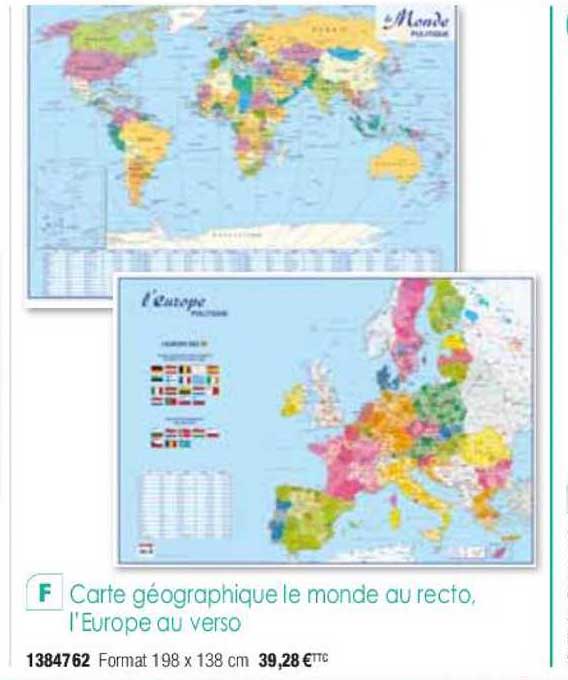 carte géographique le monde au recto l'europe au verso