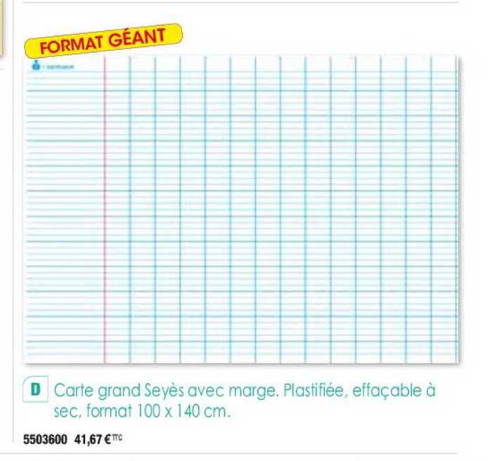 carte grand seyès avec marge plastifiée effaçable à sec format 100 x 140 cm
