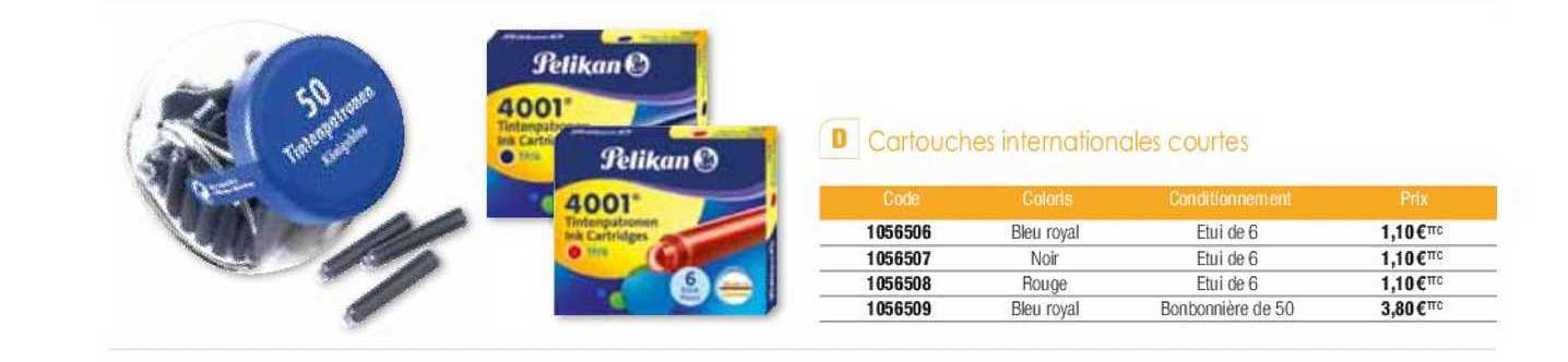 cartouches internationales courtes