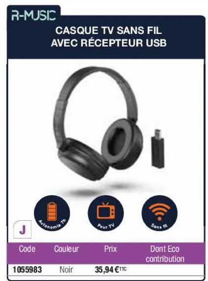 casque tv sans fil avec récepteur usb r-music