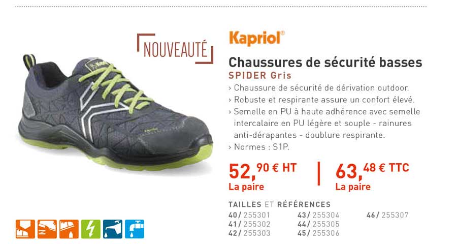chaussures de sécurité basses spider gris kapriol