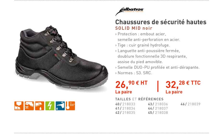 chaussures de sécurité hautes solid mid noir albatros