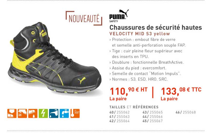 chaussures de sécurité hautes velocity mid s3 yellow puma safety