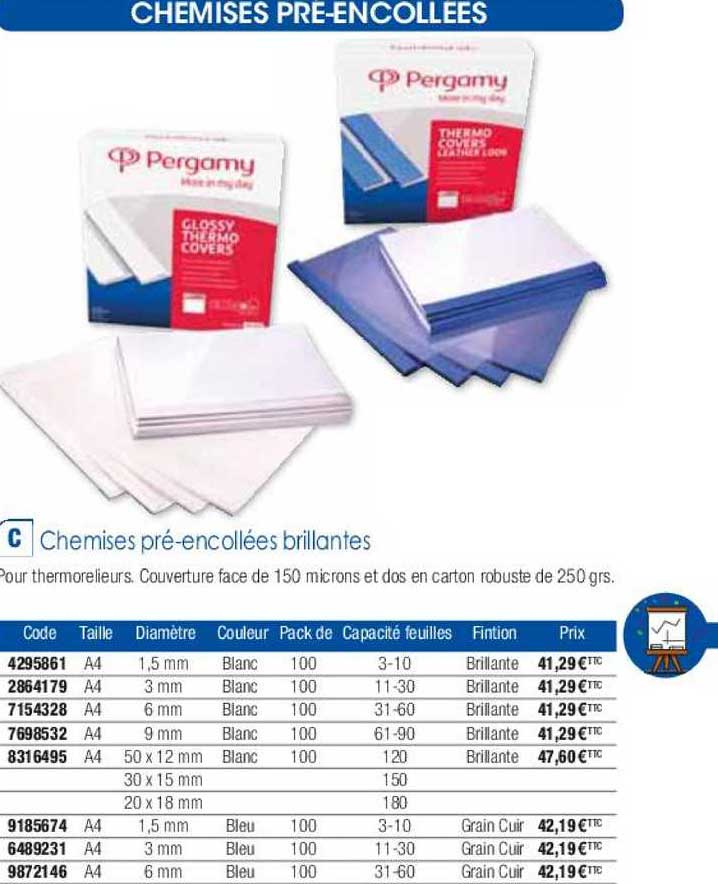 chemise pré-encollées brillantes