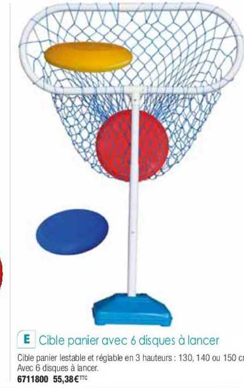 cible panier avec 6 disques à lancer