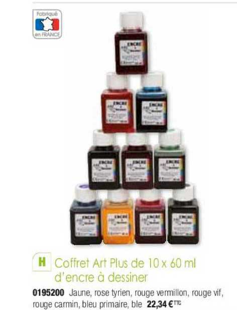 coffret art plus de 10 x 60 ml d'encre à dessiner