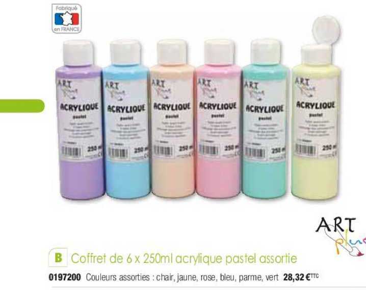 coffret de 6 x 250ml acrylique pastel assortie art plus