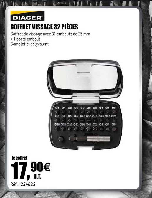 coffret vissage 32 pièces diager