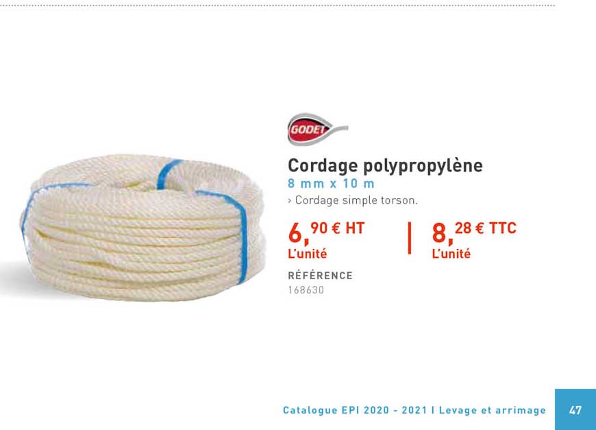 cordage polypropylène godet