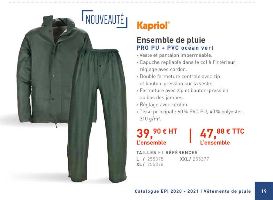 ensemble de pluie pro pu + pvc océan vert kapriol