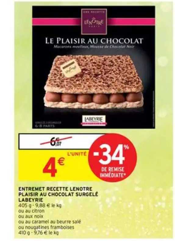 entremet recette lenotre plaisir au chocolat surgelé labeyrie
