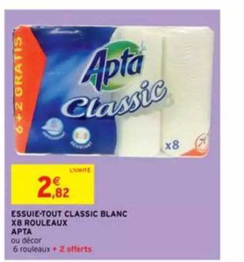 essuie-tout classic blanc x8 rouleaux apta
