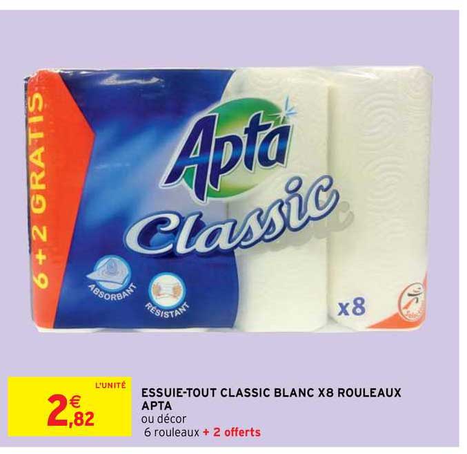essuie-tout classic blanc x8 rouleaux apta
