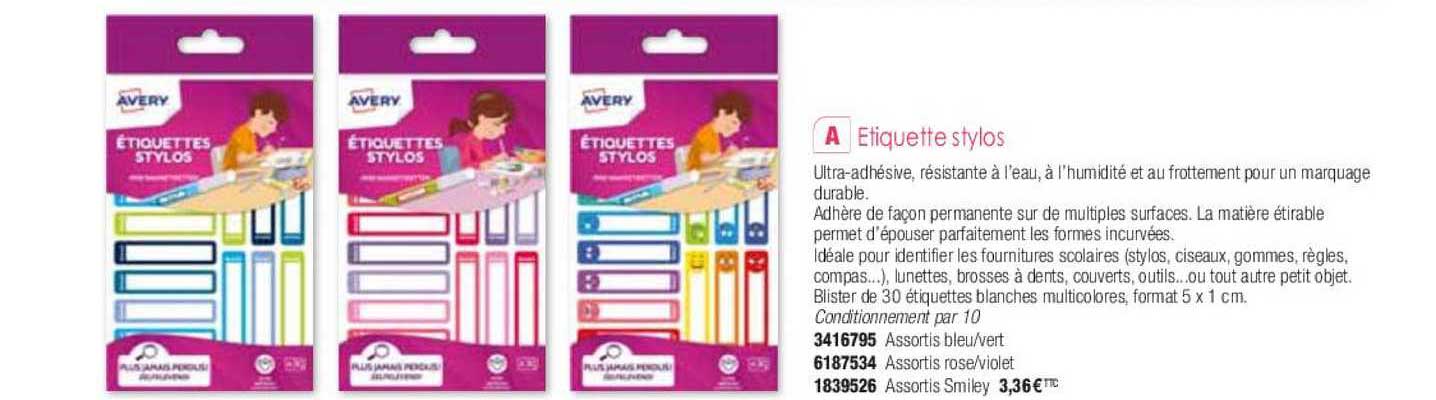 étiquette Stylos Avery