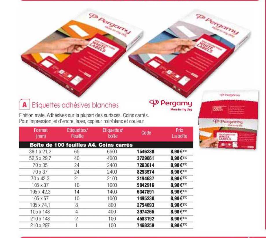 étiquettes adhésives blanche pergamy more in my day