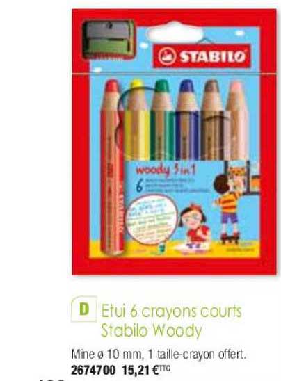 étui 6 crayons courts stabilo woody