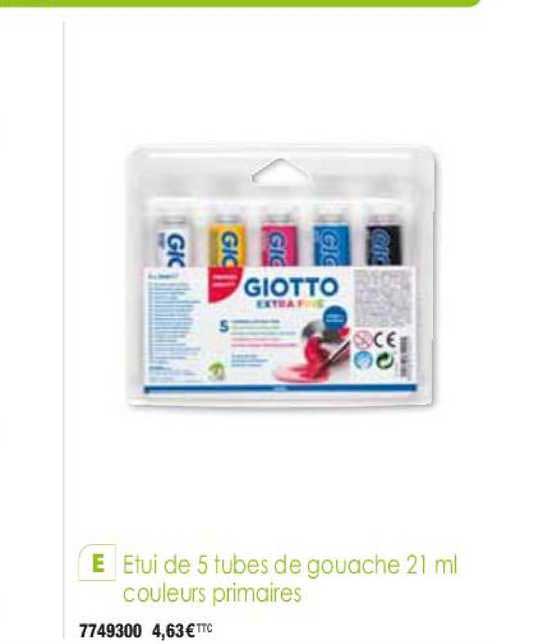 étui de 5 tubes de gouache 21 ml couleurs primaires