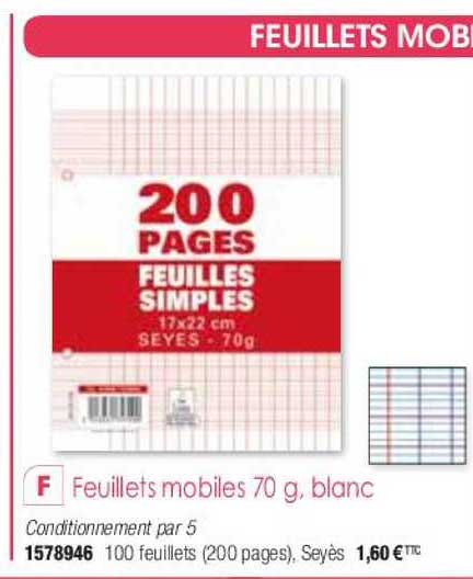 feuillets mobiles 70g blanc