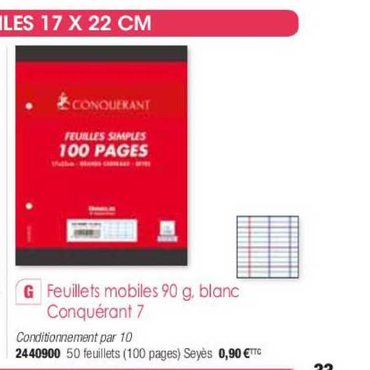 feuillets mobiles 90g blanc conquérant 7