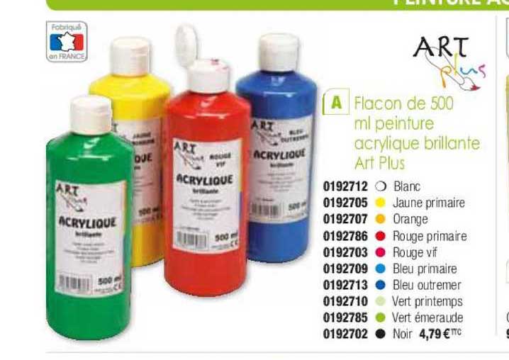 flacon de 500 ml peinture acrylique brillante art plus