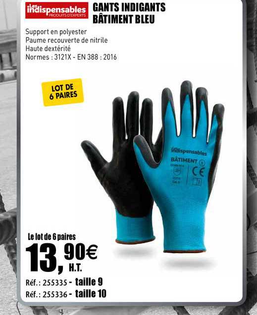 gants indigants bâtiment bleu