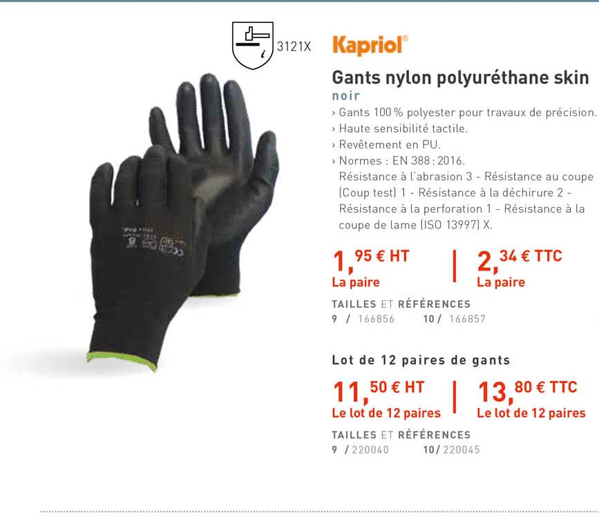 gants nylon polyuréthane skin kapriol