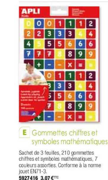 gommettes chiffres et symboles mathématiques