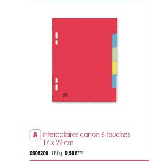 intercalaires carton 6 touches 17 x 22 cm