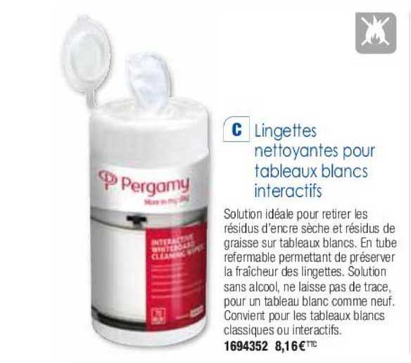lingettes nettoyantes pour tableaux blancs interactifs