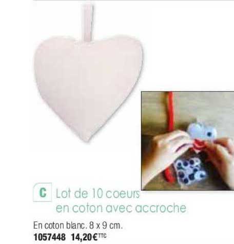 lot de 10 cœurs en coton avec accroche