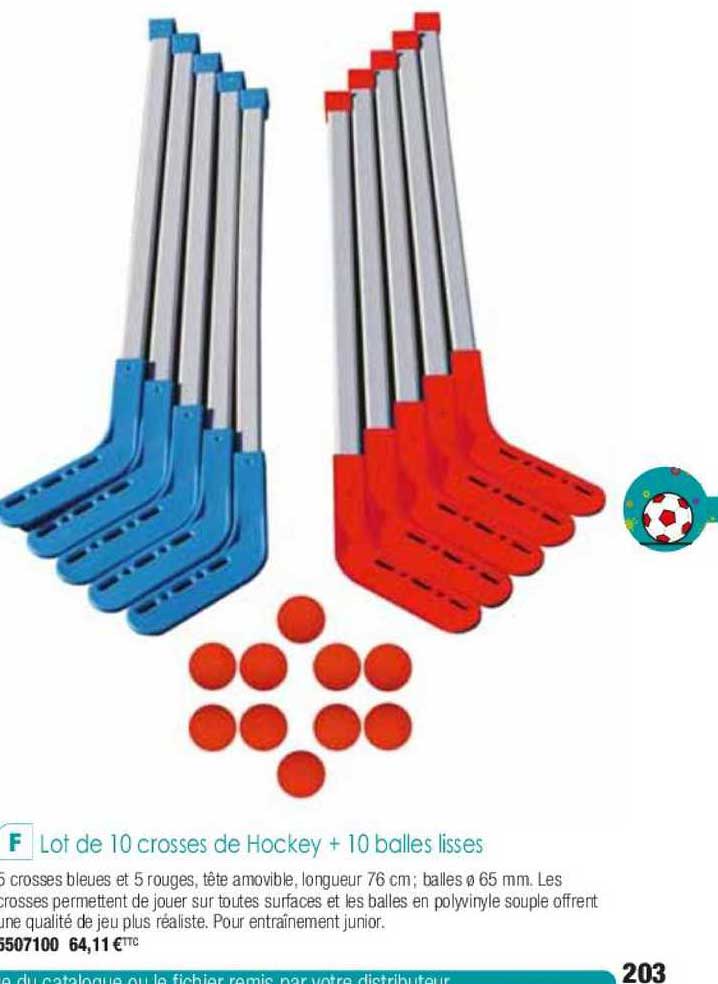 lot de 10 crosses de hockey + 10 balles lisses