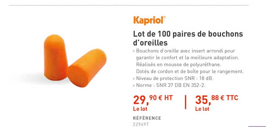 lot de 100 paires de bouchons l'oreilles kapriol