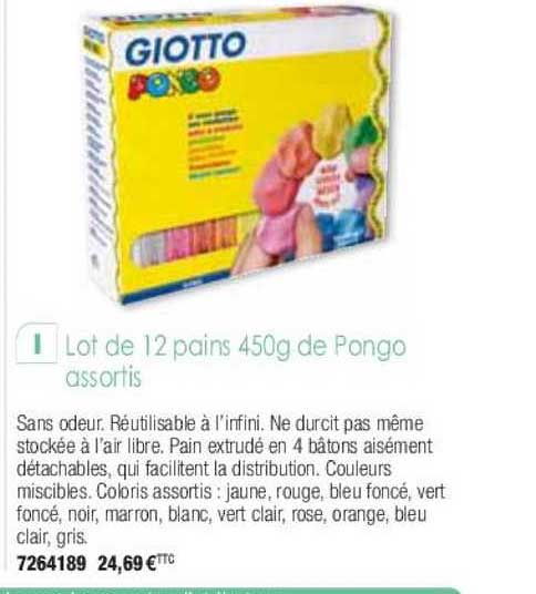 lot de 12 pains 450g de pongo assortis giotto