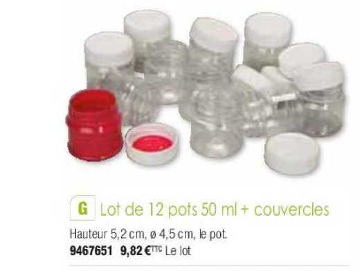 lot de 12 pots 50 ml + couvercles