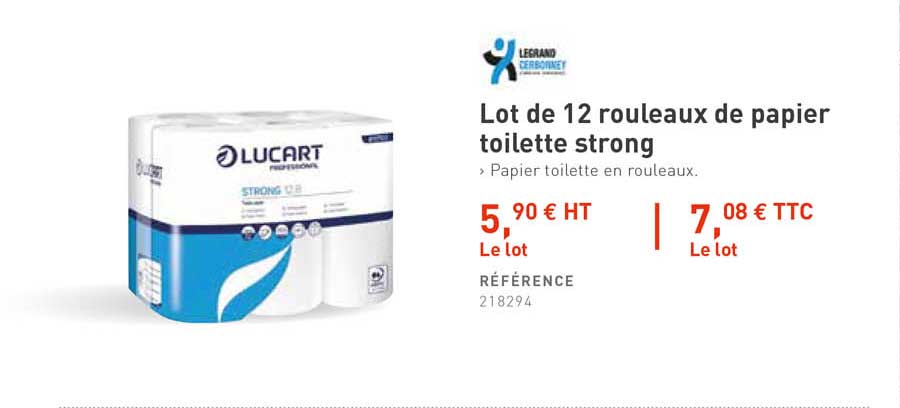 lot de 12 rouleaux de papier toilette strong lucart