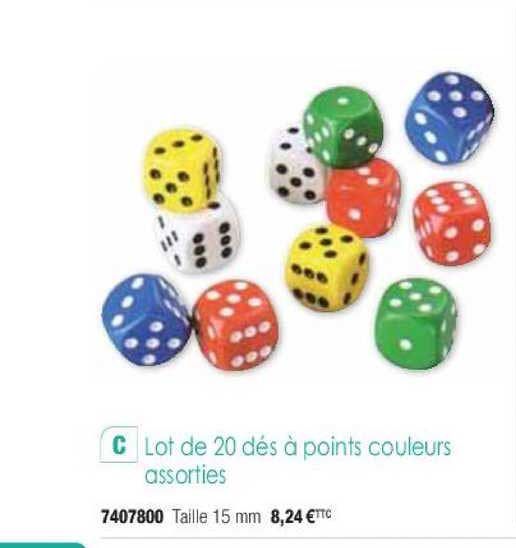 lot de 20 dés à points couleurs assorties