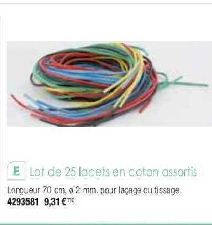 lot de 25 lacets en coton assortis