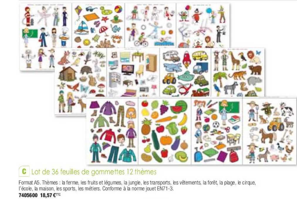 Lot De 36 Feuilles De Gommettes 12 Thèmes