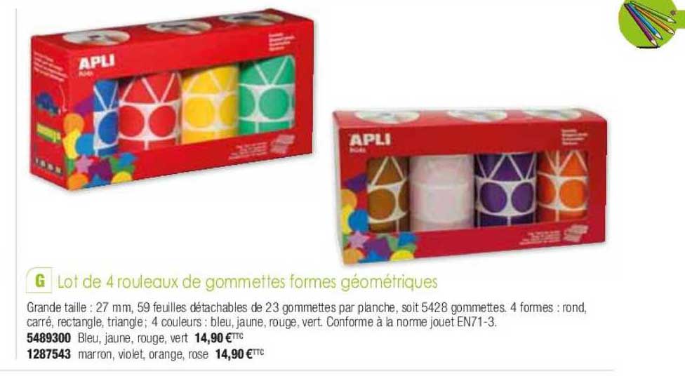 lot de 4 rouleaux de gommettes formes géométriques