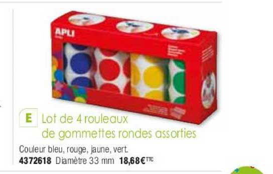 lot de 4 rouleaux de gommettes rondes assortis