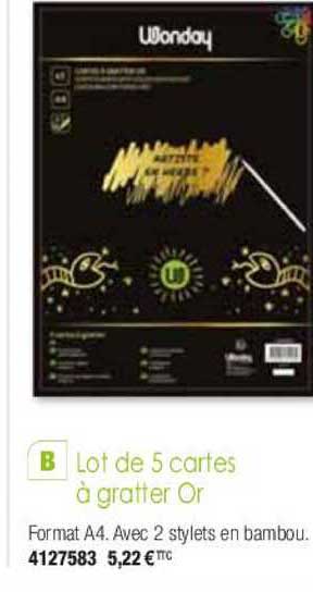 lot de 5 cartes à gratter or