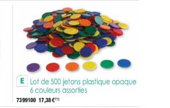 lot de 500 jetons plastique opaque 6 couleurs assorties