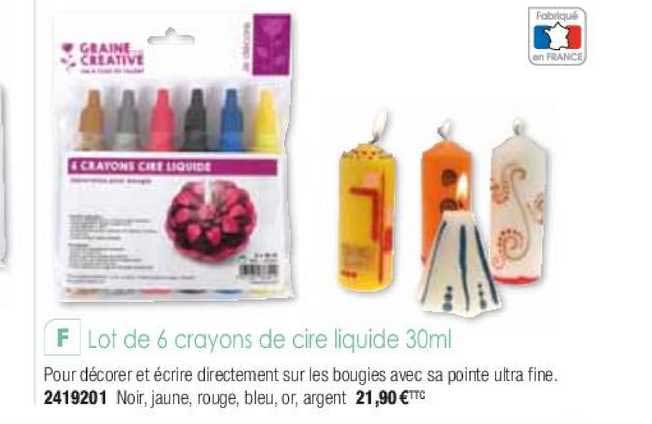 lot de 6 crayons de cire liquide 30ml