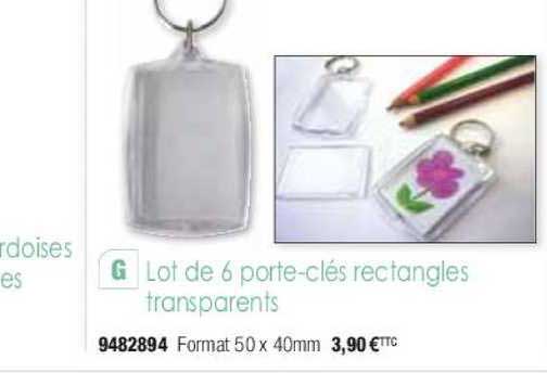 lot de 6 porte-clés rectangles transparents